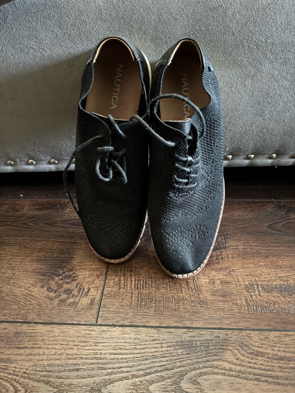 Nautica Men’s Black Knit Lace-Up Derby Oxfords with Brown Trim